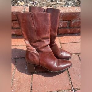 G.H. Bass & Co. Women's Brown Leather Mid-Calf Block Heel Boots